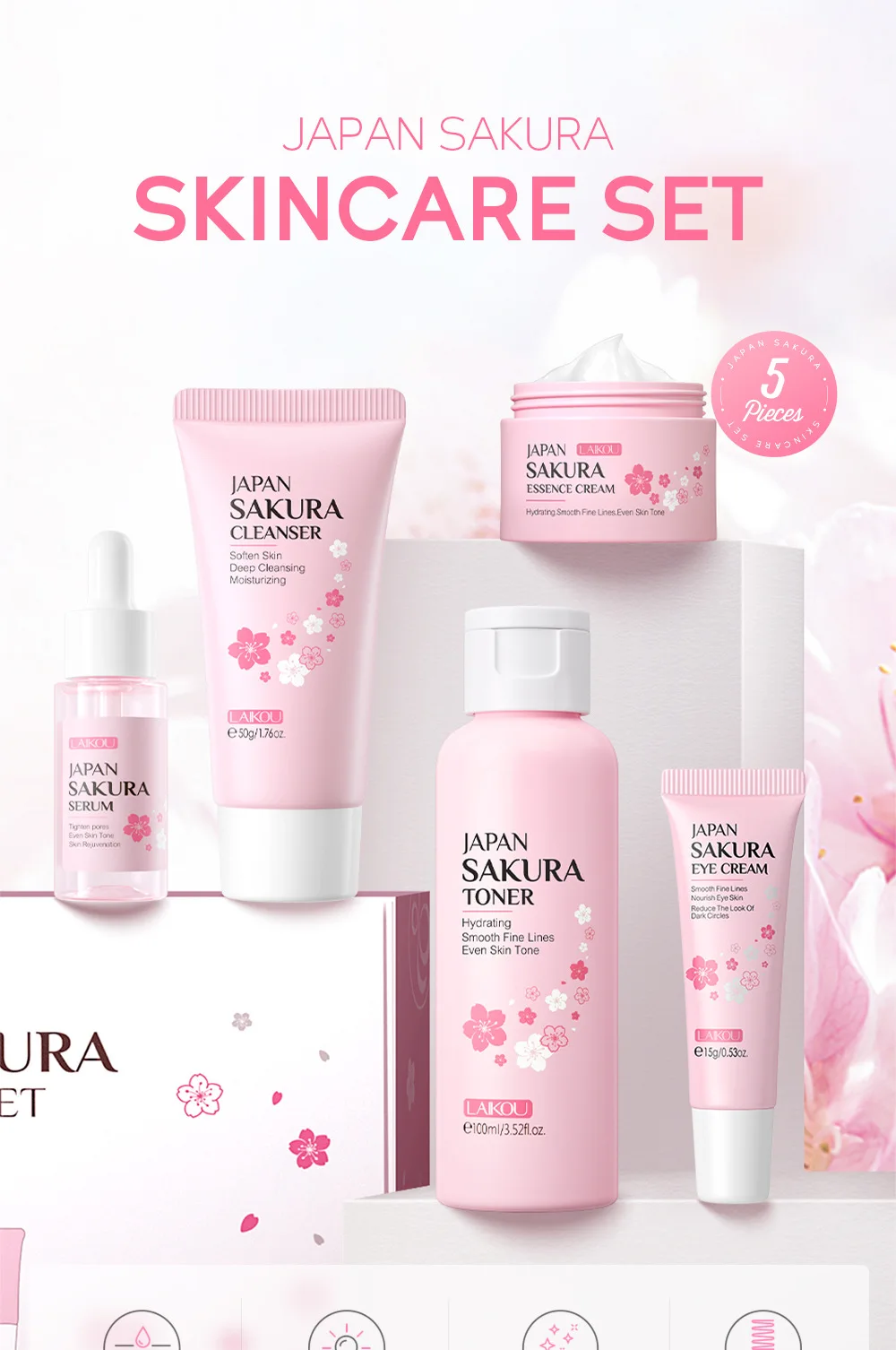 LAIKOU Sakura Kit Skin Care Se - Korean Skincare Routine recensie en prijs