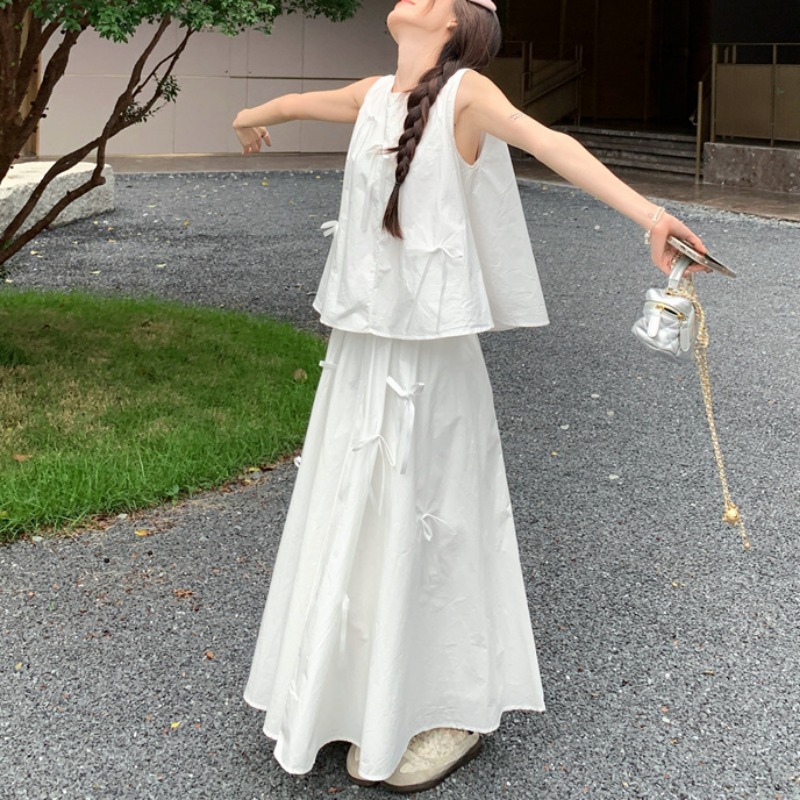 White Dress Sets for Women Bow - Korean Lifestyle recensie en prijs